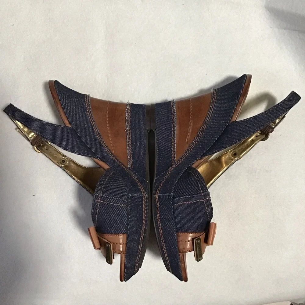 ‼️SOLD‼️GUESS DENIM LEATHER SANDALS - Picture 4 of 10